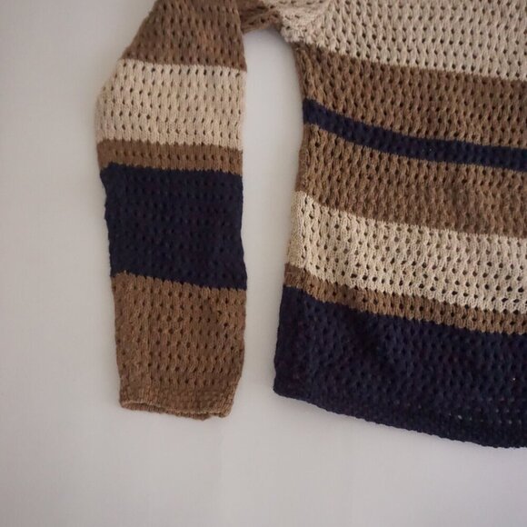 Vintage Christopher & Banks Navy Taupe Cotton Blend Button Cardigan Sweater M - Picture 8 of 9